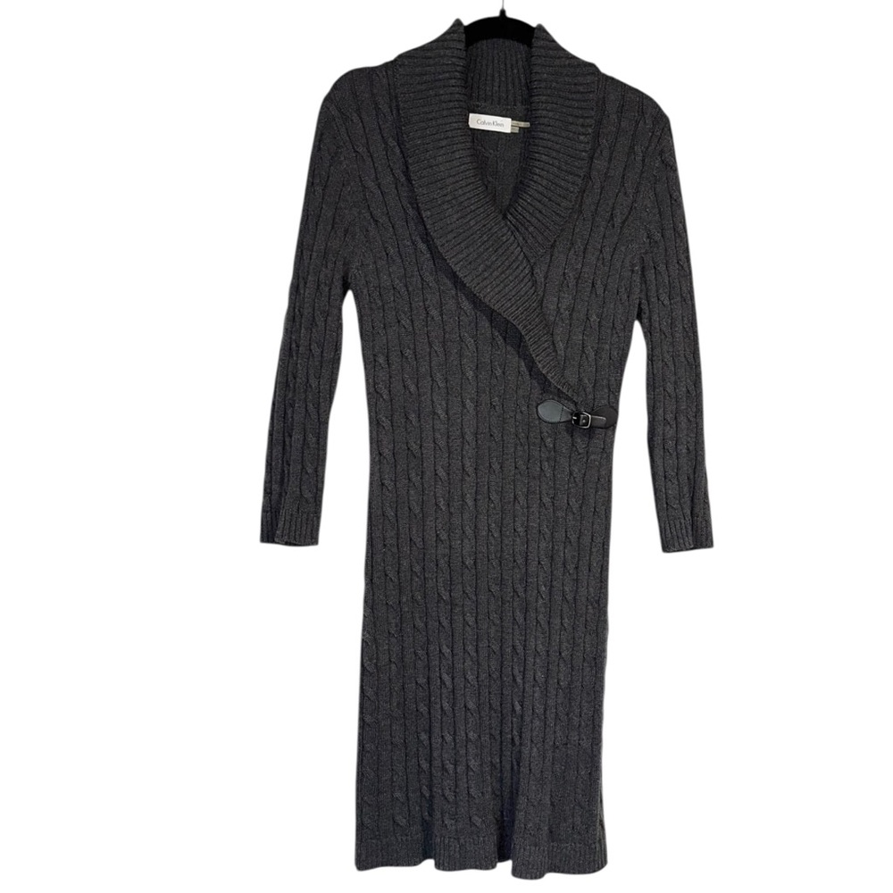 Calvin Klein ~ Women’s Grey Cable Knit LS Sweater Dress ~ Size M - Picture 4 of 10